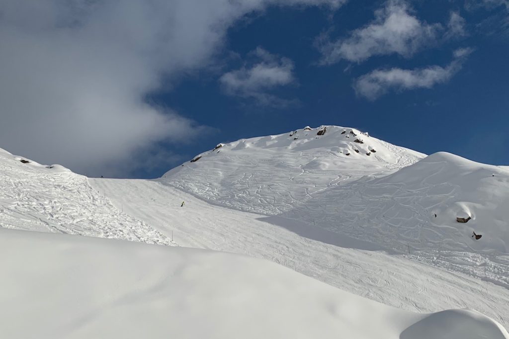 Blissfully empty ski slope by the Pancheron chairlift on Tuesday