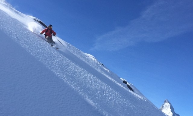 Fresh powder on Hohtalli in Zermatt during Half-Term school holidays