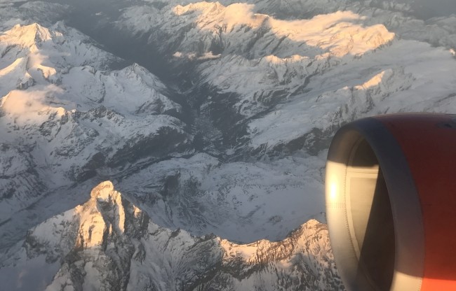 Matterhorn view of the peak from the sky above Zermatt